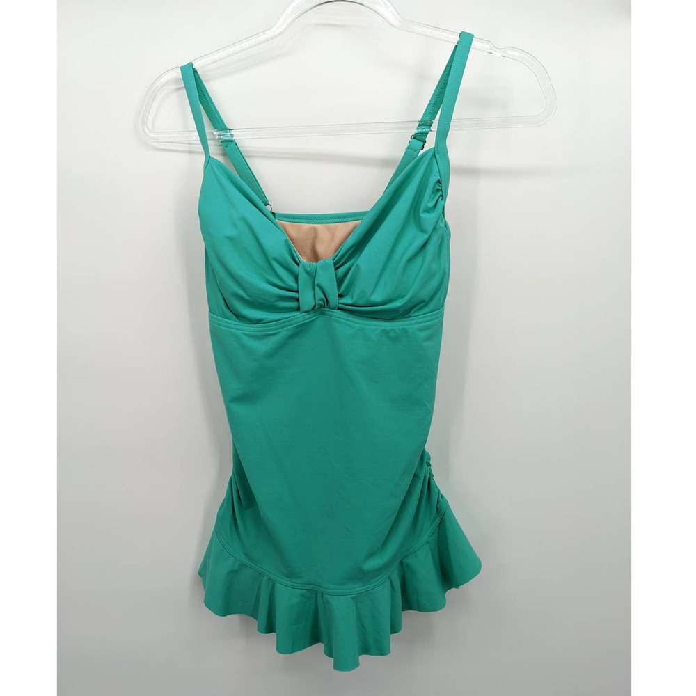 Lands' End Green Tankini Sz 2 Adjustable Straps Underwire Built In Bra Ruffle